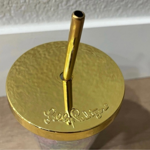 Lilly Pulitzer Travel Tumbler 16oz Gold Lid & Straw Mermaid In The Shade Floral - Picture 5 of 13